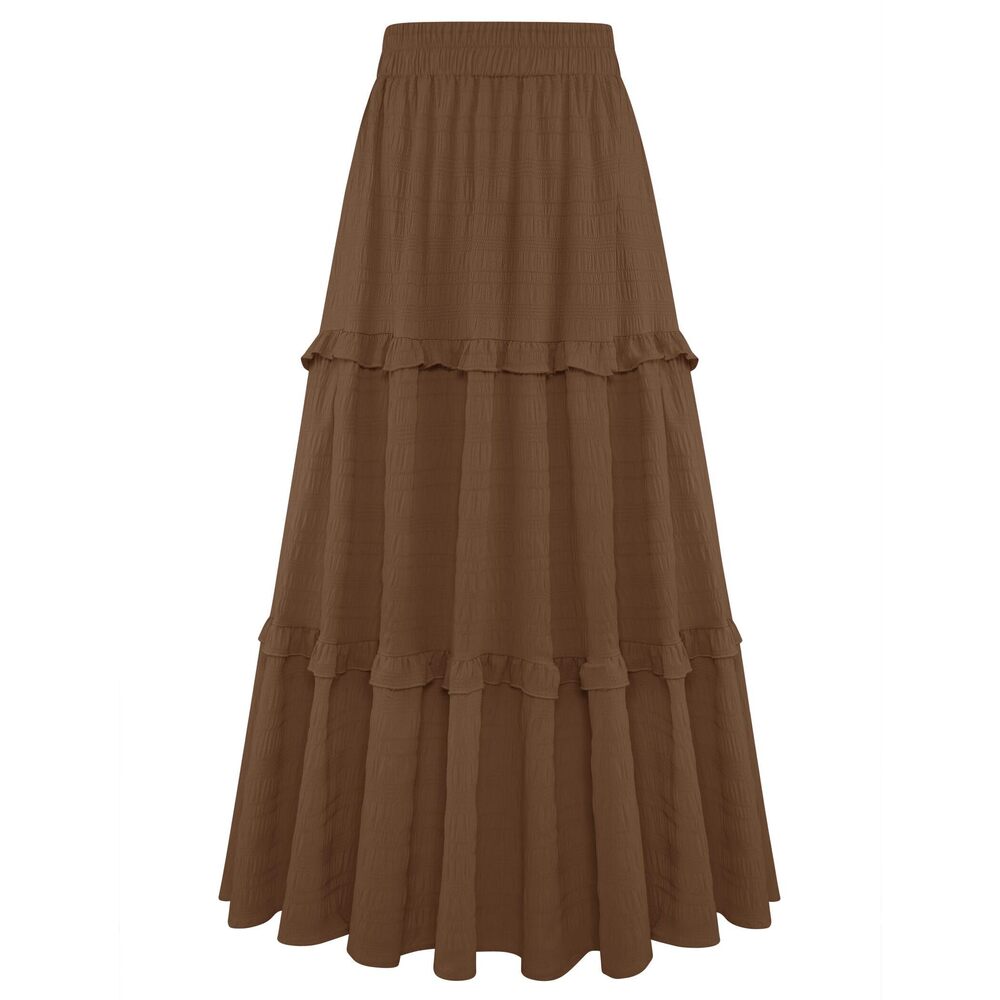 9719 Plus Size Maxi Skirt Summer Loose Flowy Elastic Boho A Line Layered